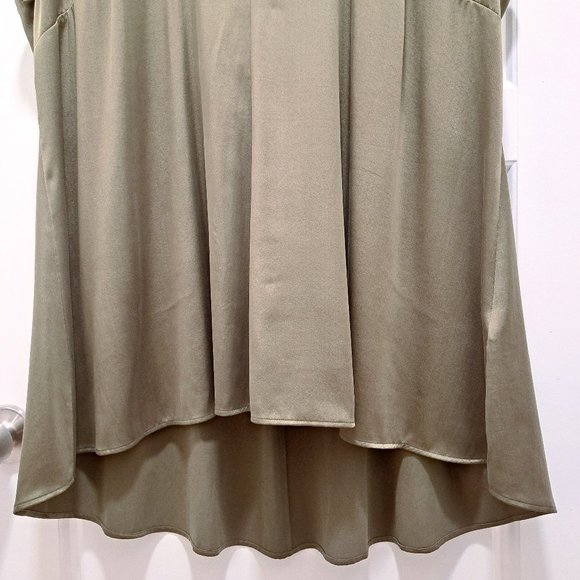 Eileen Fisher Sand-Washed Silk Charmeuse Mandarin-Collar Tunic Olive Size 1X - Picture 4 of 12